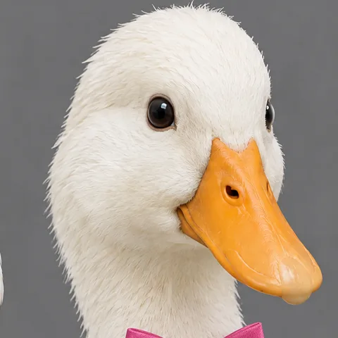 The duck in a pink bow tie