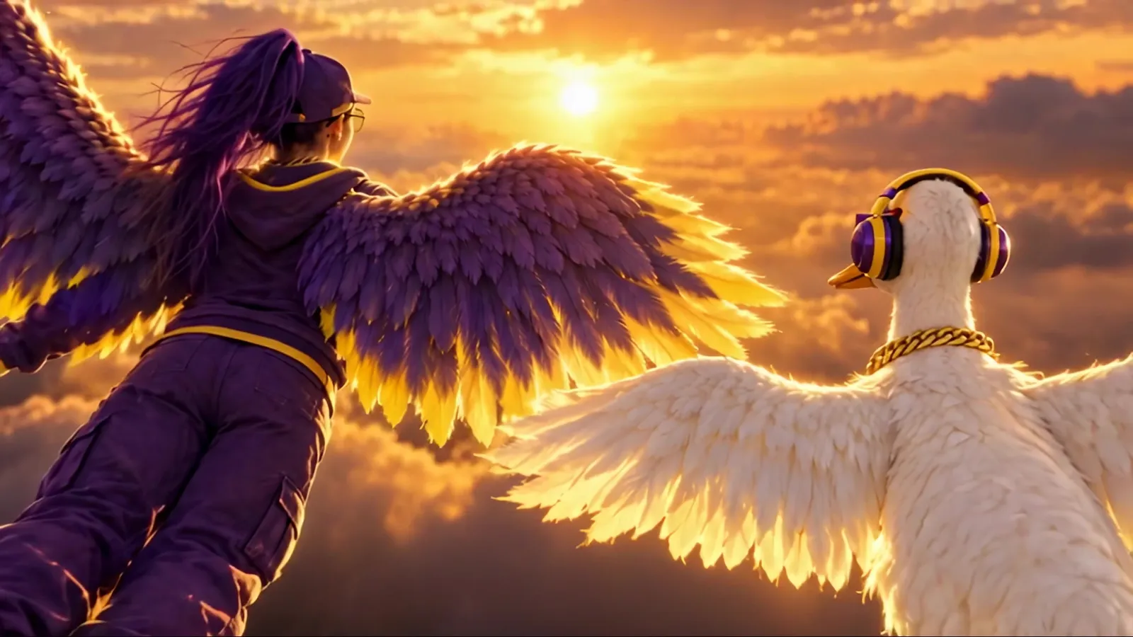 Duck or Fly: Kiko and the duck fly over the clouds