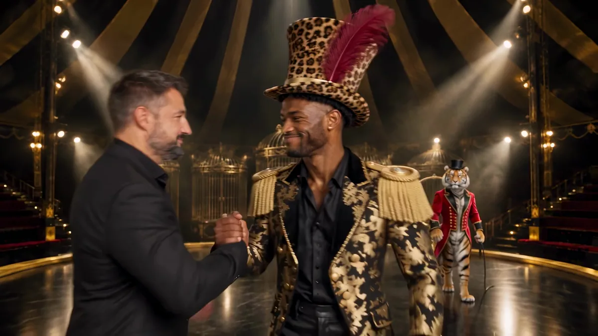 The director's cameo: a handshake with Kairo at the circus