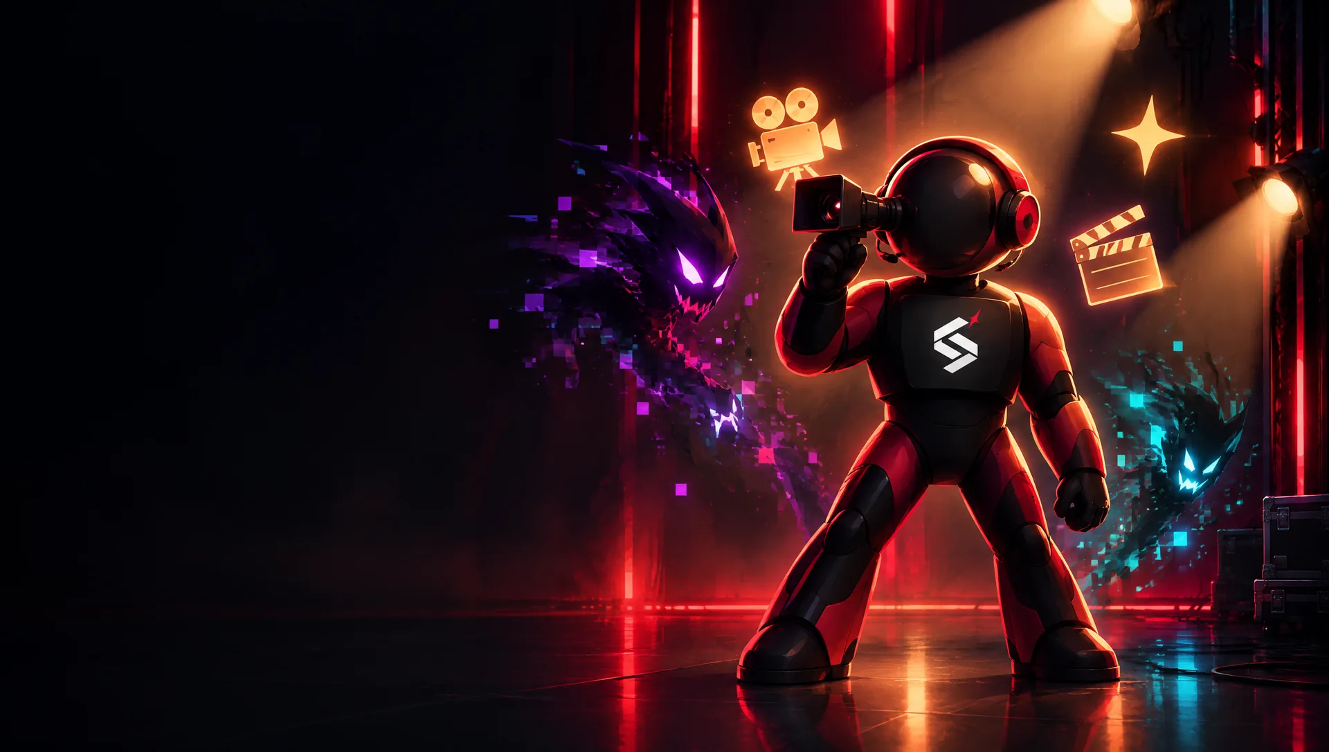 La Scène Parfaite, un jeu de navigateur Crimson Spark où vous réalisez une publicité IA en esquivant les Glitches de production